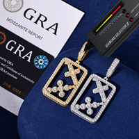 Liontin Dog Tag Berongga 2 Salib Moissanite VVS Buatan Tangan, Teruji dengan Diamond Tester, Lapis Emas 18K, Perhiasan Religius Vintage
