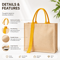 Sac fourre-tout en toile de coton jaune minimaliste avec logo personnalisé, best-seller, idéal pour les courses quotidiennes, les trajets professionnels et les cadeaux d'entreprise