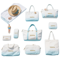 GORFIA Summer Vacation Handtaschen set Hellblau Weiß Farbverlauf Design Strand tasche Kosmetik koffer mit großer Kapazität Reise reiß verschluss