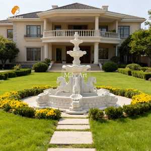 밀리 화이트 대리석 말 분수 야외 빌라 안뜰 장식을위한 3 계층 디자인 유럽 스타일 - Product Image 3