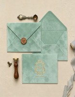 Invitation de mariage en velours vert clair de luxe C5 C6, carte de vœux personnalisée avec dorure à chaud, enveloppe en daim et sceau de cire