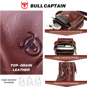Sac bandoulière homme en cuir véritable BULLCAPTAIN avec logo personnalisé, sac messager en cuir de vachette, sac de voyage d'affaires, sac à main messager - Product Image 4
