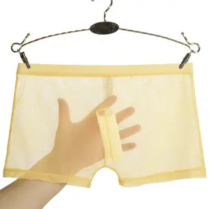 Mùa Hè Sexy Lưới Trong Suốt Ice Silk Jockey Boxers Đồ Lót Gay Mens Sexy Đồ Lót