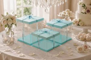 Scatola per torta con coperchio in carta blu, base blu <span class=keywords><strong>e</strong></span> pannelli laterali trasparenti. Materiale per alimenti, ecologico <span class=keywords><strong>e</strong></span> riciclabile. - Product Image 4