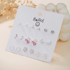 Juego de pendientes con diseño de flor de cerezo y corazón, pendientes de aleación para estudiantes, regalo, joyería de moda - Product Image 2