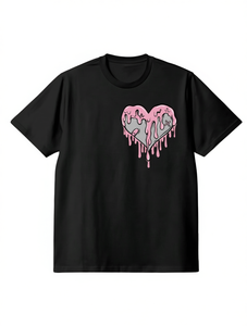T-shirt da donna con stampa Cuore Gocciolante, in puro cotone, a maniche corte, girocollo, stile casual, lavabile in lavatrice, vestibilità regular - Product Image 1