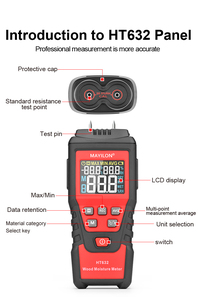 Máy Đo Độ Ẩm Gỗ Kỹ Thuật Số MAYILON HT632, Máy Đo Độ Ẩm Gỗ, Máy Dò Độ Ẩm Gỗ Với Màn Hình LCD, Kiểm Tra Mật Độ Cây - Product Image 4