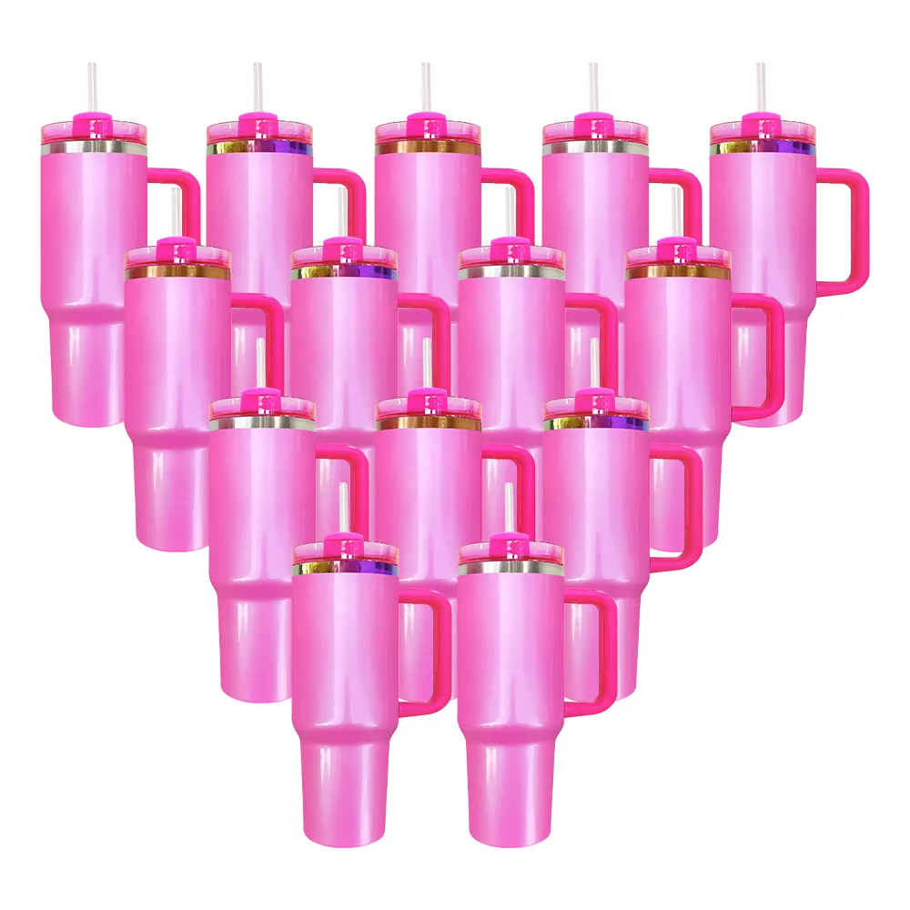 Almacén de EE. UU. Día de San Valentín y Día DE LA Madre brillo Rosa 40oz cobre arcoíris plateado en blanco sublimación quencher Vasos