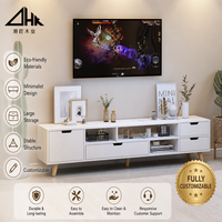 Meuble TV blanc minimaliste moderne avec tiroirs de rangement, centre de divertissement contemporain pour le salon