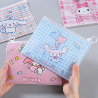Sac à fermeture éclair Melody Cartoon Ring, étui à crayons créatif en plastique transparent givré, sac de rangement multifonctionnel mignon pour documents, Sanrio