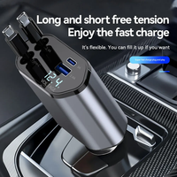 Chargeur de Voiture Rétractable 4 en 1, Alimentation Super Rapide, Adaptateur avec Affichage LED, 4 Ports USB Type C, Max 60W