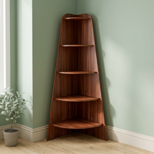 Teak Wood <b>Corner</b> Bookcase 5 Tier Pyramidal Open Shelf Quarter Circle Display Tower - Product Image 3