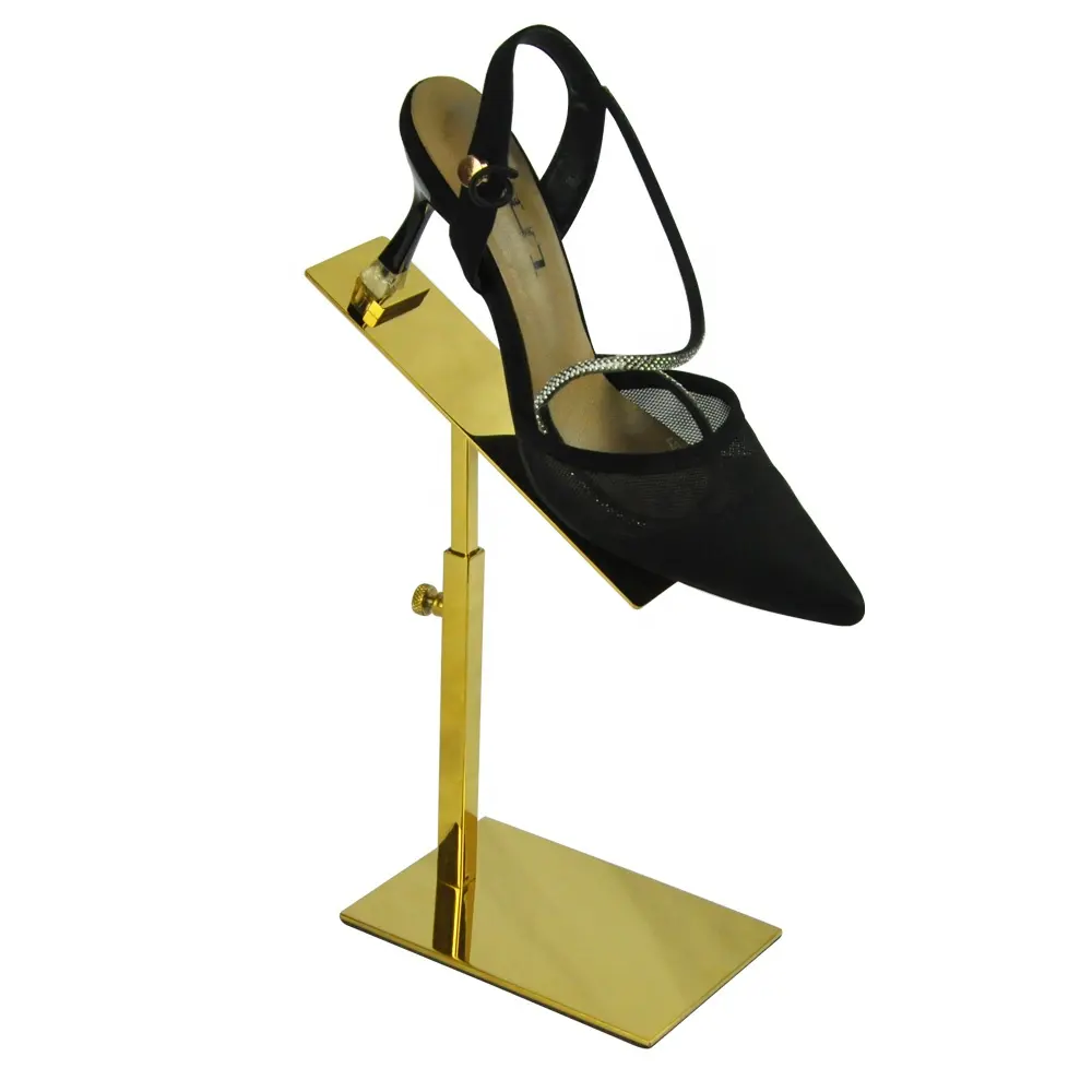 Hoge Kwaliteit Titanium Plating In Goud Roterende Rvs Schoen Display Stand