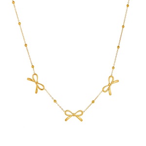 Gold Plated Bowknot Pendant Beaded Chain Stainless Steel Clavicle Necklace For Daily Party Wear - Product Image 5