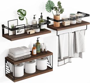 Étagères murales flottantes en <span class=keywords><strong>bois</strong></span> avec cadre métallique <span class=keywords><strong>et</strong></span> barre porte-serviettes pour rangement d'épices, <span class=keywords><strong>grande</strong></span> capacité, robustes, pour salle de bain <span class=keywords><strong>et</strong></span> cuisine - Product Image 5