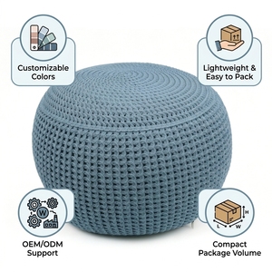 Pouf Ottoman Pieghevole e Impilabile in Maglia, Sgabello Morbido Regolabile Multifunzionale Portatile per Camera da Letto, Appartamento, Ingresso e Uso Esterno - Product Image 2