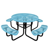 Table de pique-nique ronde en acier avec revêtement thermoplastique commerciale publique et extérieure banc restaurant école table et chaise en métal à l'extérieur