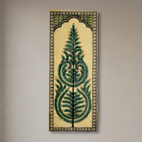 Décoration murale en bois peinte à la main Pattachitra Arbre de Vie, design zen asiatique, Bouddha méditant, rectangulaire, Diwali, écologique, pour la maison