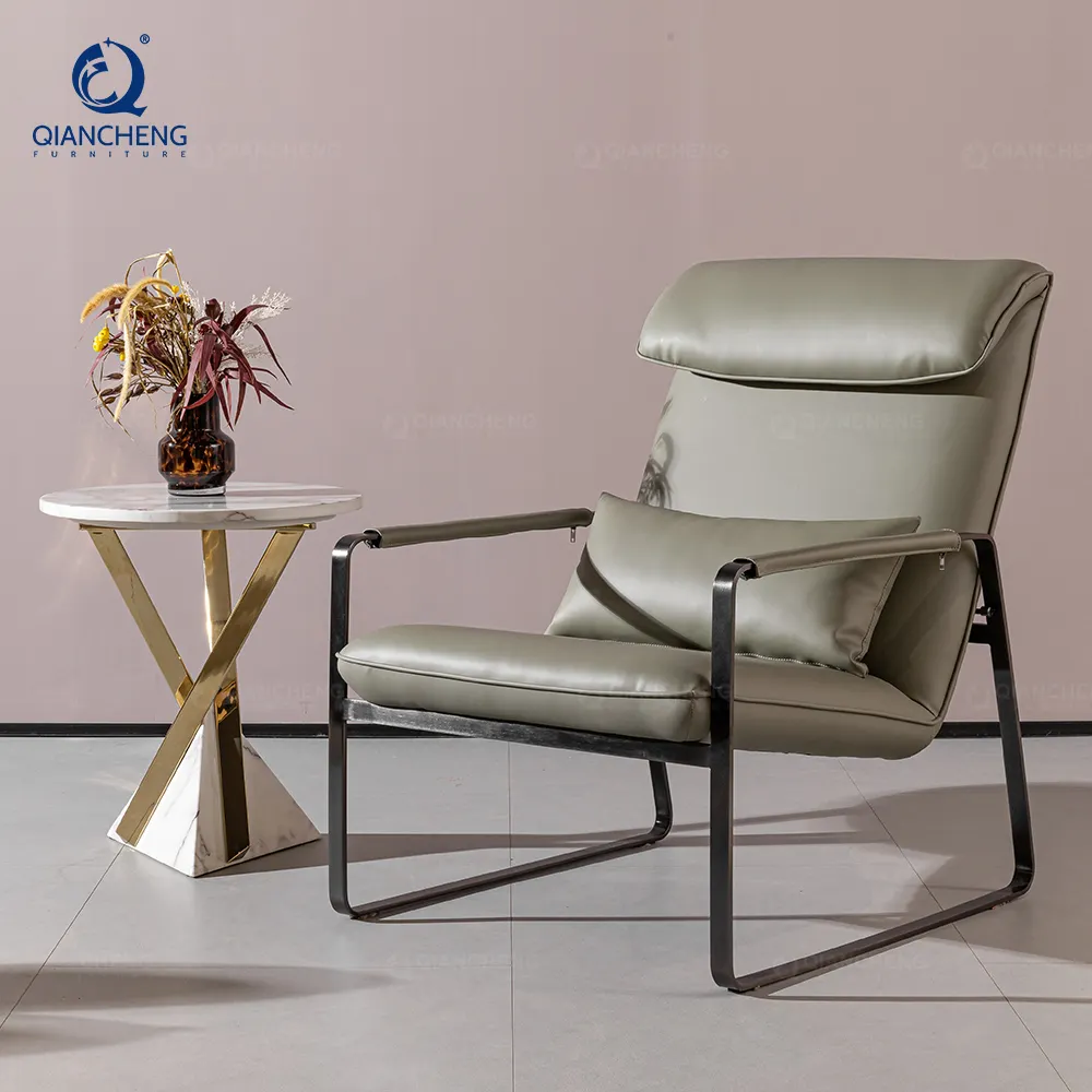 1688 muebles en línea sillón con respaldo alto base de metal Foshan diseñador sillón moderno de lujo de cuero individual