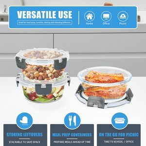 Nouvelle conception moderne, récipients alimentaires en verre pressé côtelé, compatibles micro-ondes, boîtes à lunch, couvercles anti-fuite, adaptés au congélateur - Product Image 6