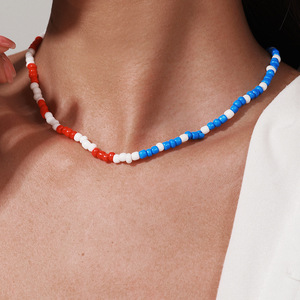 Beaded <b>Necklace</b> Red White <b>Blue</b> Color Clavicle Chain For Women Party Fashion Jewelry - Product Image 1