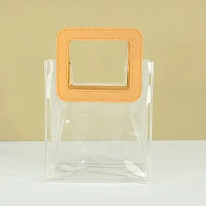 ECO baixo moq Custom Reciclável Transparente PVC Sacola De Compras Sacos De Presente De Luxo De Plástico Pequeno