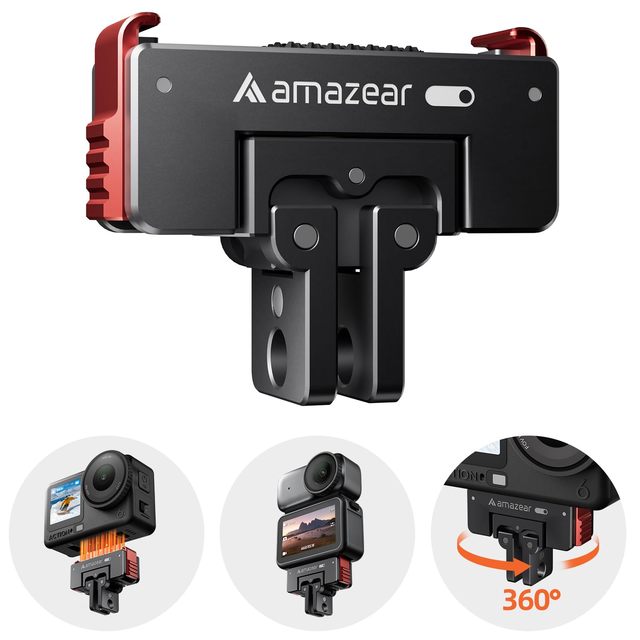 Amazear Magnetic Quick-Release Base for DJI Osmo Action 6 & Nano, 360° Swivel Aluminum Alloy Mount with Universal 1/4" Screw