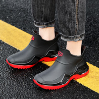 Bottes de pluie courtes pour hommes, vert armée, tendance et stylées, chaussures en caoutchouc imperméables de style sportif pour hommes, épaissies et élargies