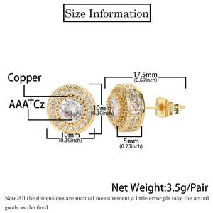 Elegant High End Small Quantity Accessories Wholesale Round Full Zircon 925 <b>Silver</b> <b>Stud</b> Men Earrings - Product Image 3