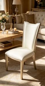 Luxury Cream Leather Dining Chair, High-Back Upholstered Side Chair with Champagne Gold Legs - Product Image 4