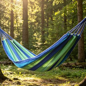 Canvas Hammock 100kg Load Capacity Durable Outdoor Camping Leisure Swing Tropical Design Blue And Red Color - Product Image 1