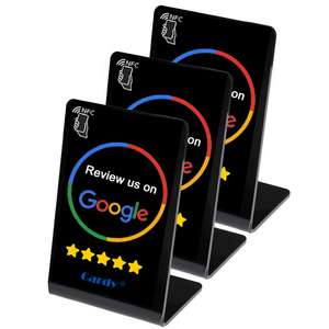 Carte NFC de présentation de table personnalisée en PVC mat blanc et noir avec impression pour avis Google et réseaux sociaux - Product Image 1