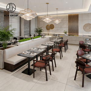 Asientos de Banco de Cuero PU Beige Personalizados y Contemporáneos para Restaurante, con Mesa de Piedra y Silla de Madera para Cafetería, Tienda de Café y Té - Product Image 5