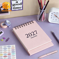 Mini calendrier de bureau 2027, 6 couleurs, reliure Wire-O, personnalisable, vente en gros, OEM, couverture mate