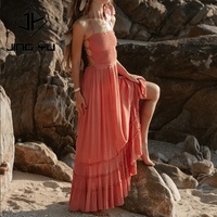 Robe bohème dos nu à volants sur mesure avec lacets, robe maxi en lin et coton mélangé luxueuse et confortable