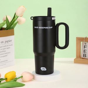 Gobelet de voyage isotherme à double paroi sous vide 24oz 720ml avec poignée Macaron, couvercle et paille, antidérapant, personnalisable ODM - Product Image 4