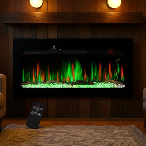 Cheminée électrique murale 40 pouces noire avec insert, couleur de flamme réglable, télécommande, chauffage domestique - Product Image 2