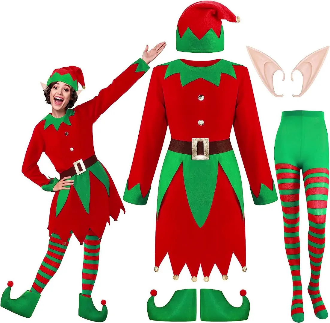 Factory Price Christmas Elf Women Costume Set Cosplay Santa Claus Clothes Long Sleeve Parent-Child Performance Wear