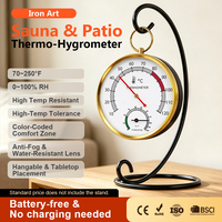 Termometer-Higrometer Mekanis Tanpa Baterai dengan Kode Warna Zona Kenyamanan Presisi Tinggi untuk Ruang Sauna, Pengukur Suhu dan Kelembapan dengan Stand