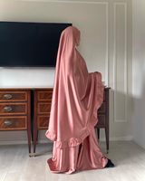Setelan Sholat 2 Potong Baju Lebaran Ramadan Abaya Custom Print Dengan Ruffle Setelan Sholat Muslim Telekung Tas Jubah Sholat