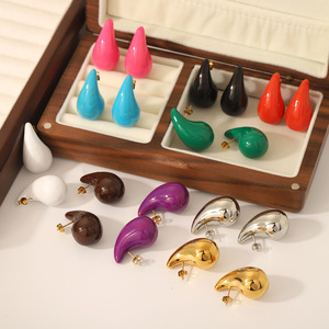 Pendientes de tuerca con forma de gota de agua, joyería colorida de acero inoxidable para mujer, joyería para fiesta EKR131b - Product Image 1