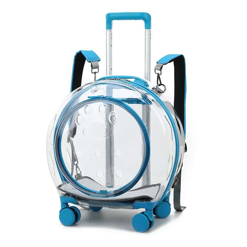 Material leve transparente pet trolley carrier com rodas Mochila portátil Cat House Cat Travel