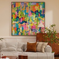 Impression Giclée Abstraite Maximaliste sur Toile Carrée avec Cadre en Alliage d'Aluminium – Décoration Murale pour Salon, Chambre, Entrée et Salle à Manger