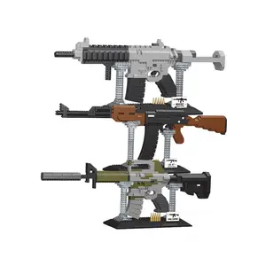 Yeni gelenler monte 3D modeli roket tabancası AK47 AWM Mini tuğla Gatling 98K silah mikro yapı taşı oyuncak koleksiyonu için