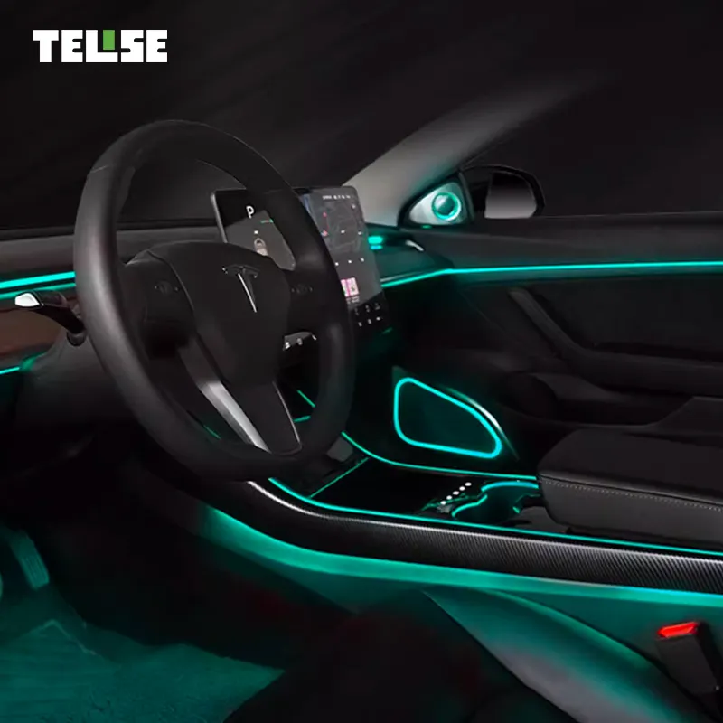 مصباح LED طراز Tesla Y 3 إضاءة محيطية ليد بألوان قوس قزح كاملة للسيارات بسعر الجهة المصنعة TELISE