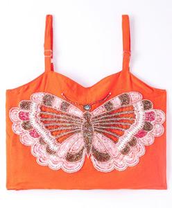 เสื้อทวิชาแบบทอผ้าไร้แขนปักลายพร้อมเลเฮนกาพิมพ์ลาย-สีส้มและสีเขียว - Product Image 1