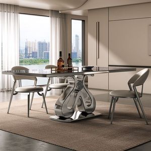 Italian Style Stone Slab Dining Table Rectangle Modern Minimalist Light Luxury Designer Villa Home Furniture - Product Image 3