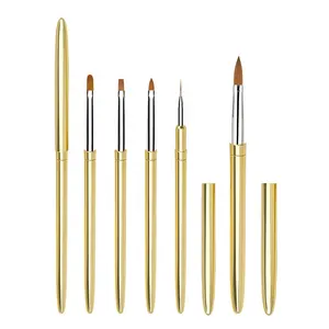 100% kolinsky nail art brush set luxury gold color handle kolinsky acrylic nail art brush set