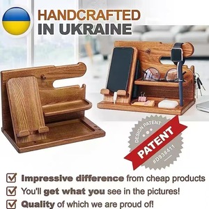 Wooden Desktop Phone Charging Stand With Watch Key Storage And <b>Glasses</b> Holder For Office Home Bedroom Use - Product Image 5