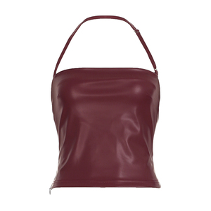 Custom Logo Front <b>Women's</b> Casual Short Halter Top <b>Red</b> PU Leather Sleeveless Cami Sexy Clubwear <b>Vest</b> Factory Wholesale - Product Image 6